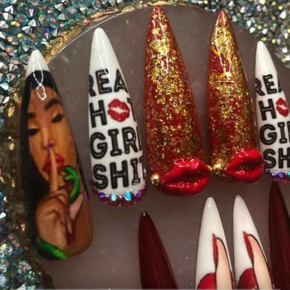 Handmade Hard Gel XXL Stiletto Press On Nails - Picture 3 of 6